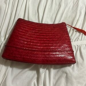 Vintage Rattan cherry red clutch. Made in Philippines